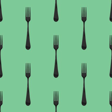 Kusursuz desen. Pastel yeşil arkaplanda çatal üst görünümü. Yüzeye başvurmak için şablon. Kare görüntü. Düz yatıyordu. 3 boyutlu görüntü. 3B görüntüleme.