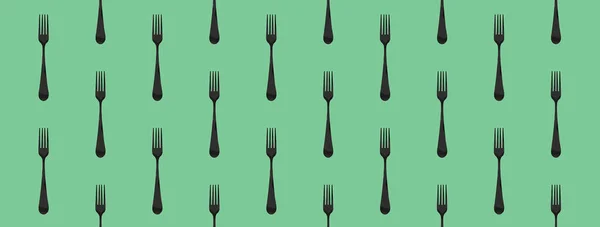 Pattern Fork Top View Pastel Green Background Template Applying Surface — Stock Photo, Image