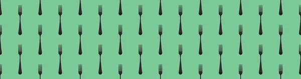 Pattern Fork Top View Pastel Green Background Template Applying Surface — Stock Photo, Image