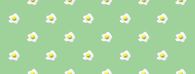 Desen. Solgun sarı arka planda tavuk yumurtası resmi. Yuvarlak yumurta sarısı. Yüzey örtüsü deseni. Bölgeye yerleştirme pankartı. 3 boyutlu görüntü. 3B görüntüleme.