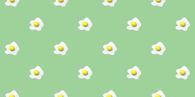 Desen. Solgun sarı arka planda tavuk yumurtası resmi. Yuvarlak yumurta sarısı. Yüzey örtüsü deseni. Bölgeye yerleştirme pankartı. 3 boyutlu görüntü. 3B görüntüleme.