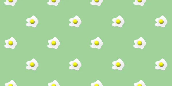 黄绿色背景下的鸡蛋图像 鸡蛋加圆形蛋黄 表面覆盖图案 横幅插入到现场 3D图像 3D渲染 — 图库照片