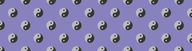 Desen. Pastel mavi mor arka planda Yin Yang sembolü. Zıtlığın sembolü. Yüzey örtüsü deseni. Siteye eklenmek için pankart.