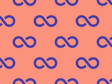 Kusursuz desen. Sonsuzluk işareti mavi, kırmızı arkaplanda izole edilmiş. Sonsuzluğun sembolü. Yatay görüntü. 3 boyutlu görüntü. 3d oluşturma