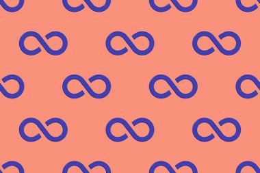 Kusursuz desen. Sonsuzluk işareti mavi, kırmızı arkaplanda izole edilmiş. Sonsuzluğun sembolü. Yatay görüntü. 3 boyutlu görüntü. 3d oluşturma