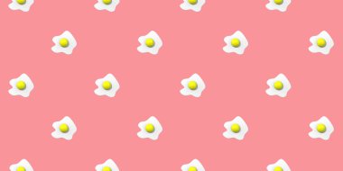 Desen. Pastel mor arka planda tavuk yumurtası resmi. Yuvarlak yumurta sarısı. Yüzey kaplama şablonu. Bölgeye yerleştirme pankartı. Yatay görüntü. 3 boyutlu görüntü. 3d oluşturma.