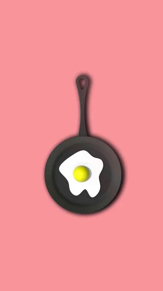 Fried Egg Frying Pan Pastel Purple Red Backgrounds Top View — Stockfoto