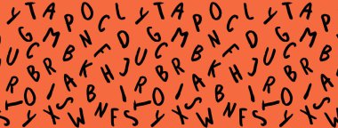 Klavye sembolleri ile şablon. Bir dizi mektup. Yüzey şablonu. Bölgeye yerleştirme pankartı. kırmızı orang arkaplanı