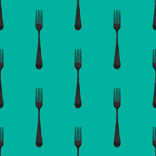 Seamless pattern. Fork top view on pastel green blue background. Template for applying to surface. Square image. Flat lay. 3D image. 3D rendering.