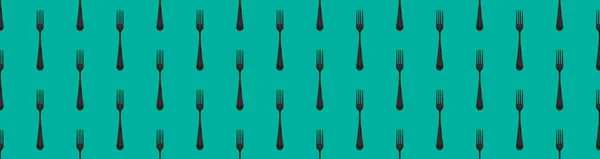 Pattern Fork Top View Pastel Green Blue Background Template Applying — Stock Photo, Image