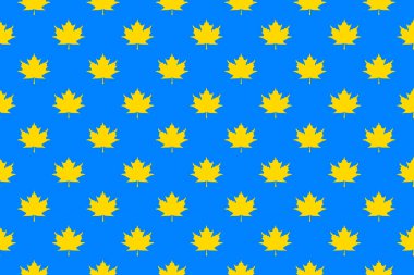 Sarı akçaağaç yapraklarının kusursuz deseni mavi arka planda. Yüzeye uygulama şablonu