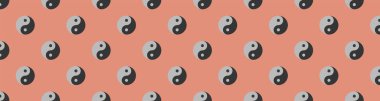 pattern. Image of Yin Yang symbol on pastel red backgrounds. Symbol of opposite. Surface overlay pattern. Banner for insertion into site. 3D image. 3D rendering.