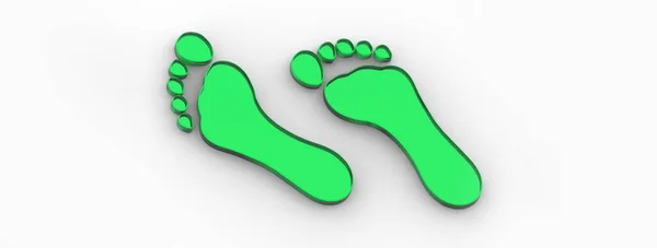 Two Green Glass Bare Footprints Bare Footprint Close Horizontal Image — Stock Photo, Image