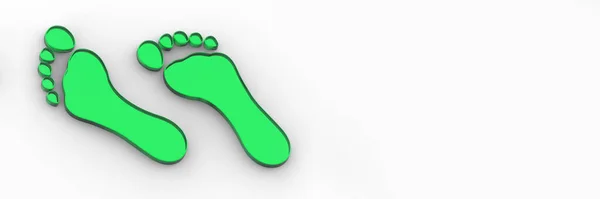 Два Зеленых Стеклянных Босых Следа Отпечаток Босых Ног Горизонтальное Изображение — стоковое фото