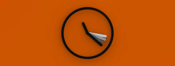 Ένα Μαύρο Ρολόι Ένα Λεπτό Χέρι Πορτοκαλί Φόντο Σύμβολο Χρόνου — Φωτογραφία Αρχείου