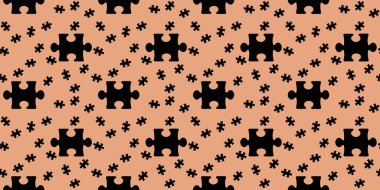 Desen. Pastel kırmızı turuncu arka planda siyah yapboz elementlerinin görüntüsü. Bilmece. Yüzeye başvurmak için şablon. Bölgeye yerleştirme pankartı. Metin koşu alanı için yer. 3 boyutlu görüntü. 3B görüntüleme.