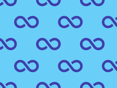 Desen. Sonsuzluk işareti mavi, mavi arka planda izole edilmiş. Sonsuzluğun sembolü. Yatay görüntü. 3 boyutlu görüntü. 3d oluşturma