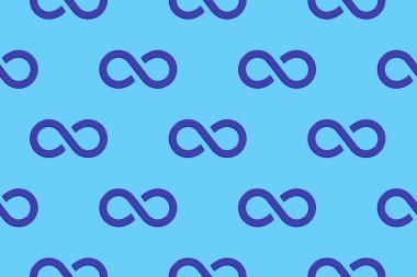 Desen. Sonsuzluk işareti mavi, mavi arka planda izole edilmiş. Sonsuzluğun sembolü. Yatay görüntü. 3 boyutlu görüntü. 3d oluşturma