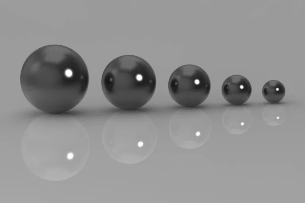 Five Glass Balls Different Sizes Balls Different Sizes Gray Background — Photo