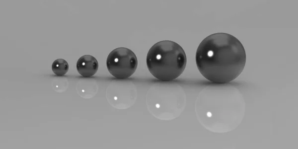 Five Glass Balls Different Sizes Balls Different Sizes Gray Background — Photo