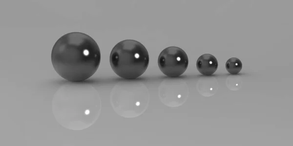 Five Glass Balls Different Sizes Balls Different Sizes Gray Background — Stockfoto