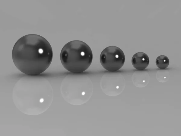 Five Glass Balls Different Sizes Balls Different Sizes Gray Background — Photo