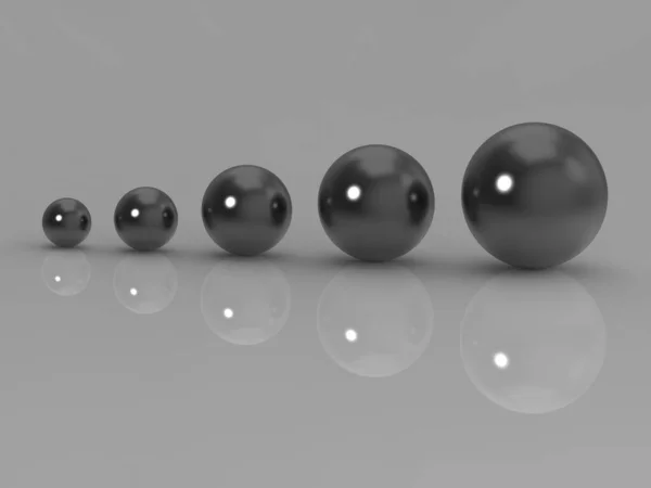 Five Glass Balls Different Sizes Balls Different Sizes Gray Background — ストック写真