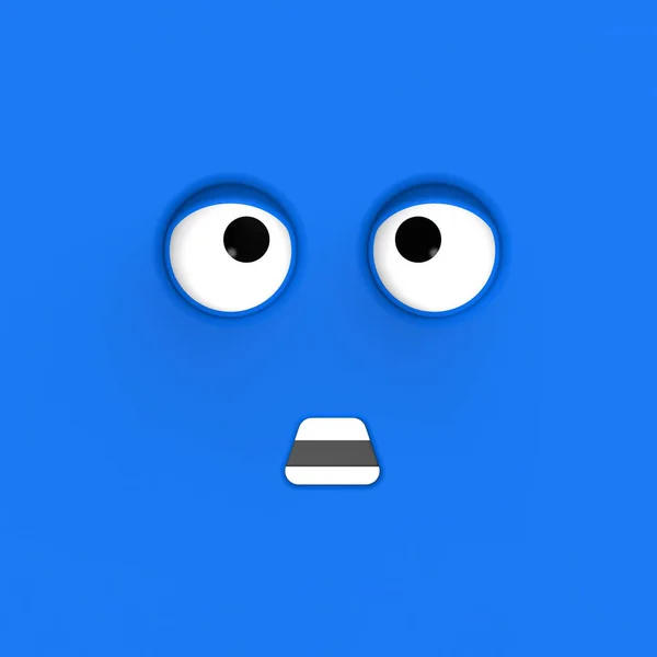 Modrá Tvář Roztomilého Charakteru Hezká Tvářička Pitomá Tvář Emocionální Překvapení — Stock fotografie