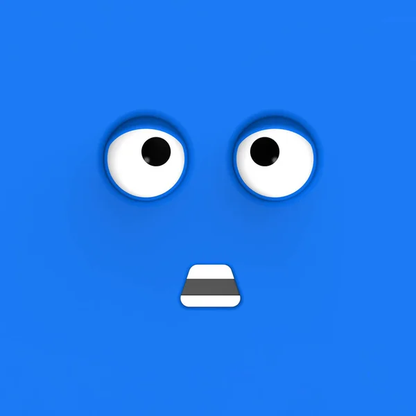 Blue Face Cute Character Cute Face Stupid Face Emotion Surprise — Stockfoto