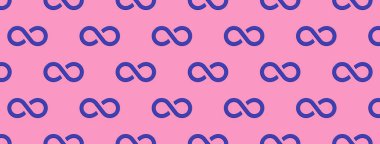 Desen. Sonsuzluğun işareti mavi, mor arkaplanda izole. Sonsuzluğun sembolü. Bölgeye yerleştirme pankartı. Metin koşu alanı için yer. 3 boyutlu görüntü. 3d oluşturma