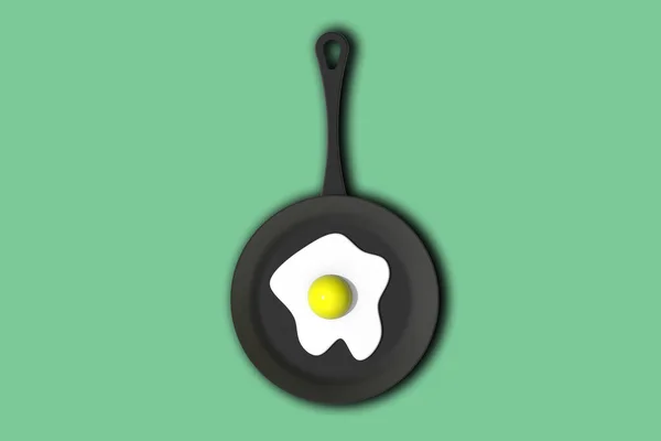 Fried Egg Frying Pan Pastel Green Background Top View Hot — Stock Photo, Image