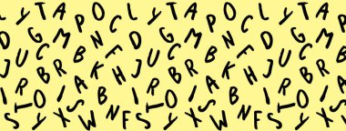 Klavye sembolleri ile şablon. Bir dizi mektup. Yüzey şablonu. Pastel sarı arka plan. Siteye eklenmek için pankart.