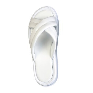 Left female summer white slippers isolated on white background. Slippers. blank for design