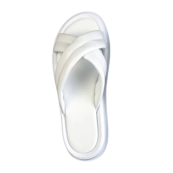 Left Female Summer White Slippers Isolated White Background Slippers Blank — Stockfoto