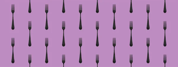 Seamless Pattern Fork Top View Pastel Fiolet Purpur Background Template — стоковое фото