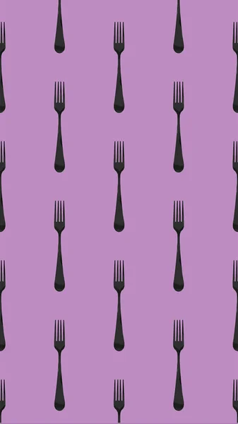 Seamless Pattern Fork Top View Pastel Fiolet Purpur Background Template — Fotografia de Stock