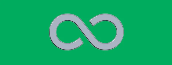 Sign Infinity Silver Isolated Green Background Symbol Infinity Horizontal Image —  Fotos de Stock