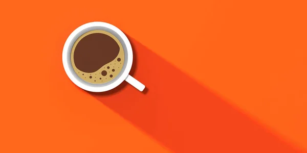 Eine Weiße Tasse Kaffee Auf Orangen Hintergrund Langer Schatten Vom — Stockfoto