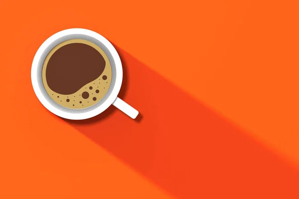 Eine Weiße Tasse Kaffee Auf Orangen Hintergrund Langer Schatten Vom — Stockfoto