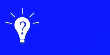White light bulb with shadow on yellow background. Illustration of symbol of lack of idea. Question mark. Banner for insertion into site. Place for text cope space. 3D image. 3D rendering.