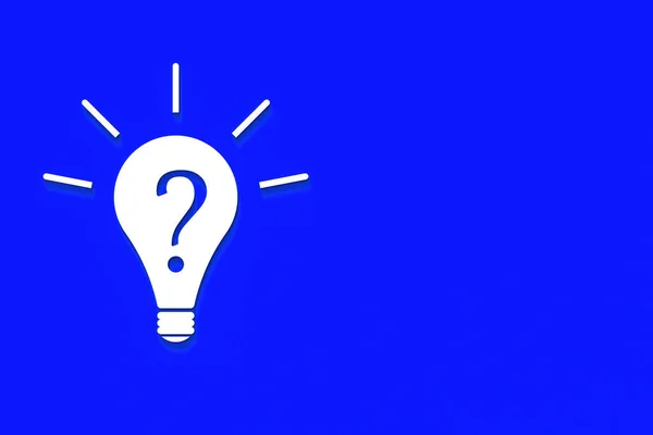 White light bulb with shadow on yellow background. Illustration of symbol of lack of idea. Question mark. 3D image. 3D rendering. Horizontal image.
