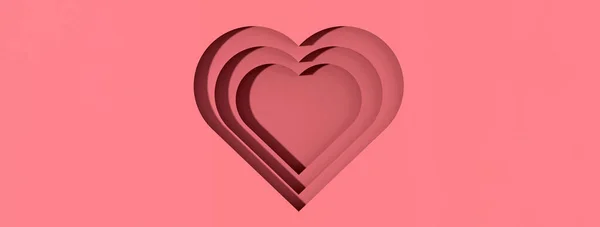 Corações Cor Rosa Com Sombras Sulcos Forma Coração Com Sombras — Fotografia de Stock