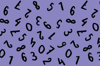 template with the image of keyboard symbols. a set of numbers. Surface template. pastel blue fiolet purple background. Horizontal image.