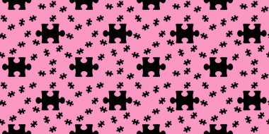 Kusursuz desen. Pastel mor arka planda siyah yapboz elementlerinin görüntüsü. Bilmece. Yüzeye başvurmak için şablon. Bölgeye yerleştirme pankartı. 3 boyutlu görüntü. 3B görüntüleme.