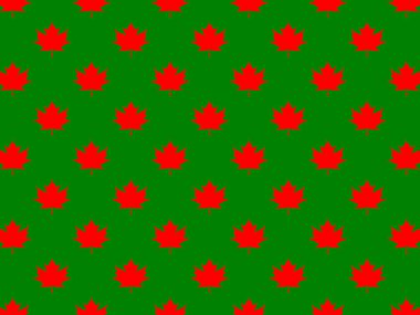 Yeşil arka planda kırmızı akçaağaç yaprakları var. Yüzeye uygulama şablonu