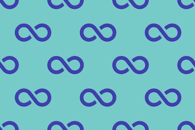 Desen. Sonsuzluk işareti mavi, pastel yeşil arka planda izole edilmiş. Sonsuzluğun sembolü. 3 boyutlu görüntü. 3d oluşturma