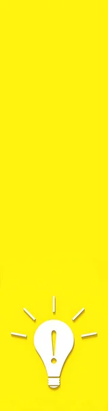 White light bulb on yellow background. Illustration of symbol of idea. Exclamation point inside light bulb. Vertical banner for insertion into site. Place for text cope space. 3D image. 3D rendering.