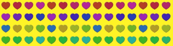 Hearts Different Colors Isolated Yellow Background Paste Template Glare Lighting — Photo