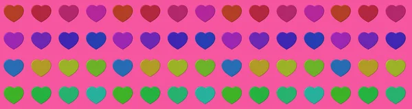 Hearts Different Colors Isolated Pink Background Paste Template Glare Lighting — Stockfoto