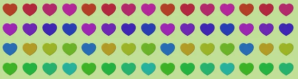 Hearts Different Colors Isolated Green Background Paste Template Glare Lighting — Photo
